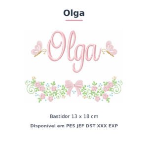Matriz de Bordado Nome Olga Laços e Borboletas 2 13x18