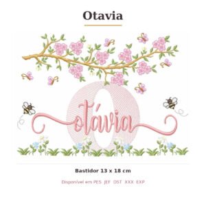 Matriz de Bordado Nome Otavia Jardim e Abelhas 13x18