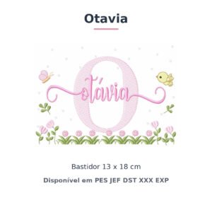 Matriz de Bordado Nome Otavia Jardim Flores e Pássaros 13x18