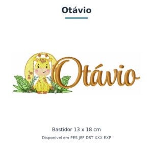 Matriz de Bordado Nome Otávio Girafinha Safari 13x18