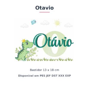 Matriz de Bordado Nome Otavio Dino e Dinossauro 13x18