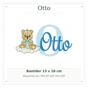 Matriz de Bordado Nome Otto Ursinho Baby nas Nuvens 13x18