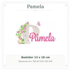 Matriz de Bordado Nome Pamela Patinha com Borboleta 13x18
