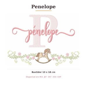 Matriz de Bordado Nome Penelope Cavalinhos 13x18