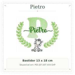 Matriz de Bordado Nome Pietro com Zebra Safari 13x18