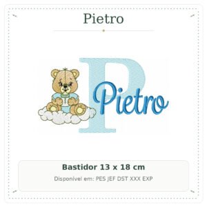 Matriz de Bordado Nome Pietro Ursinho Baby nas Nuvens 13x18