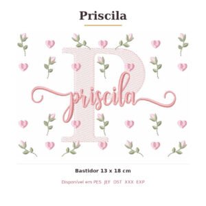 Matriz de Bordado Nome Priscila Tulipas 13x18