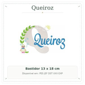 Matriz de Bordado Nome Queiroz Patinho Baby 13x18