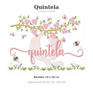 Matriz de Bordado Nome Quintela Jardim e Abelhas 13x18