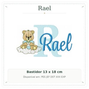 Matriz de Bordado Nome Rael Ursinho Baby nas Nuvens 13x18
