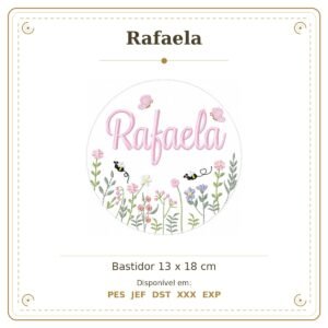 Matriz de Bordado Nome Rafaela Bastidor Feminino Jardim de Borboletas e Flores 13x18