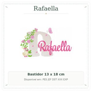 Matriz de Bordado Nome Rafaella Patinha com Borboleta 13x18