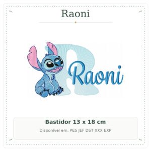 Matriz de Bordado Nome Raoni Stitch Sobreposto 13x18