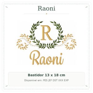 Matriz de Bordado Nome Raoni Arabesco com Ramo Luxo 13x18