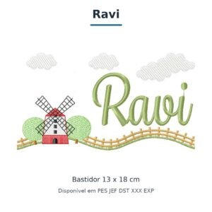 Matriz de Bordado Nome Ravi Fazendinha 13x18