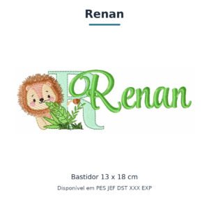 Matriz de Bordado Nome Renan Leão Safari 13x18