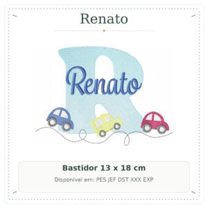 Matriz de Bordado Nome Renato Carrinho e Carros 13x18