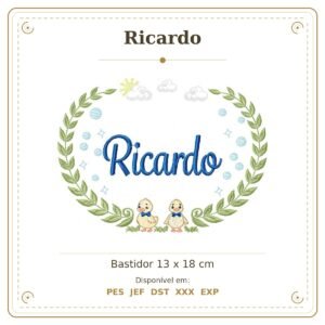 Matriz de Bordado Nome Ricardo Patinhos Meninos 13x18