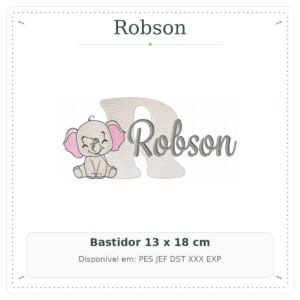 Matriz de Bordado Nome Robson Safari Baby Elefantinho 13x18