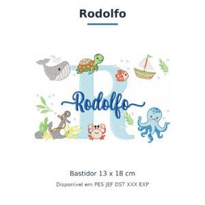 Matriz de Bordado Nome Rodolfo Fundo do Mar 13x18