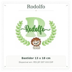 Matriz de Bordado Nome Rodolfo com Leão Safari 13x18