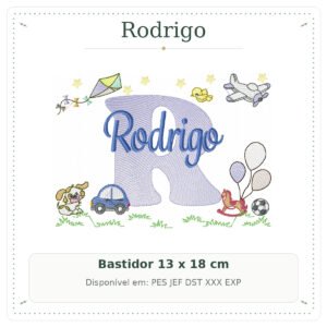 Matriz de Bordado Nome Rodrigo Cavalinhos com Pipa 13x18