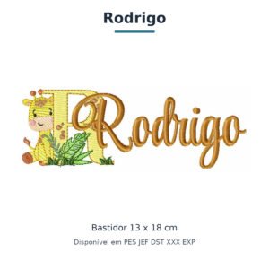 Matriz de Bordado Nome Rodrigo Girafinha Safari 13x18