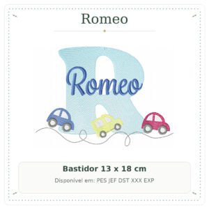 Matriz de Bordado Nome Romeo Carrinho e Carros 13x18