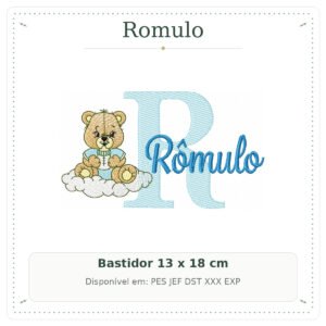 Matriz de Bordado Nome Romulo Ursinho Baby nas Nuvens 13x18