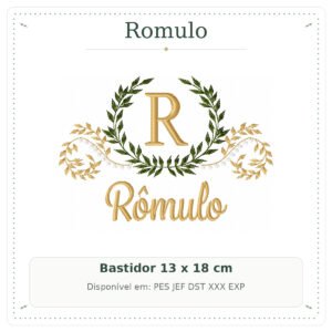 Matriz de Bordado Nome Romulo Arabesco com Ramo Luxo 13x18