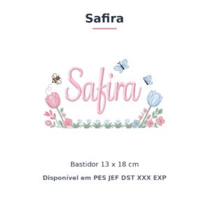 Matriz de Bordado Nome Safira Jardim de Tulipas 13x18