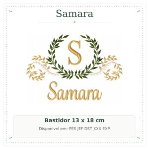 Matriz de Bordado Nome Samara Arabesco com Ramo Luxo 13x18