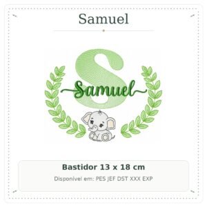 Matriz de Bordado Nome Samuel com Elefantinho Safari 13x18