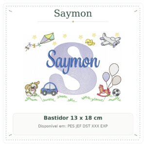 Matriz de Bordado Nome Saymon Cavalinhos com Pipa 13x18