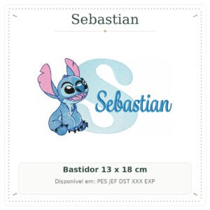 Matriz de Bordado Nome Sebastian Stitch Sobreposto 13x18