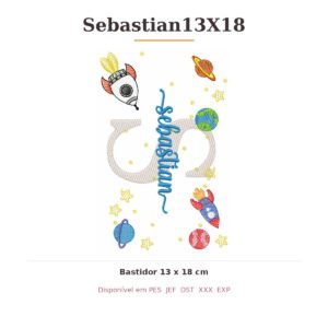 Matriz de Bordado Nome Sebastian Astronauta 13x18