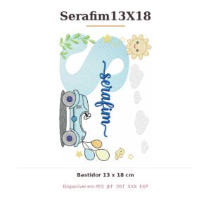 Matriz de Bordado Nome Serafim Carrinhos 13x18