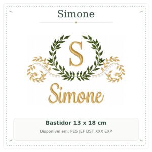 Matriz de Bordado Nome Simone Arabesco com Ramo Luxo 13x18