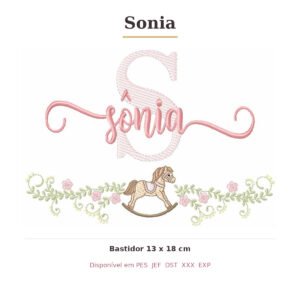 Matriz de Bordado Nome Sonia Cavalinhos 13x18