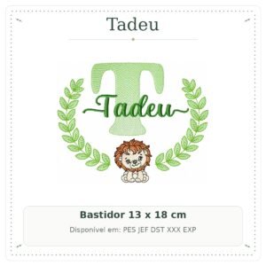Matriz de Bordado Nome Tadeu com Leão Safari 13x18