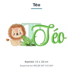 Matriz de Bordado Nome Téo Leão Safari 13x18