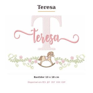 Matriz de Bordado Nome Teresa Cavalinhos 13x18