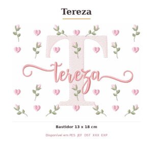 Matriz de Bordado Nome Tereza Tulipas 13x18