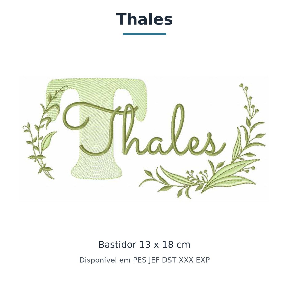 Matriz de Bordado Nome Thales Ramos e Folhas 13x18