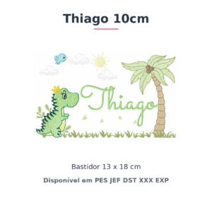 Matriz de Bordado Nome Thiago 10cm Dino e Dinossauro 13x18