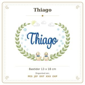 Matriz de Bordado Nome Thiago Patinhos Meninos 13x18
