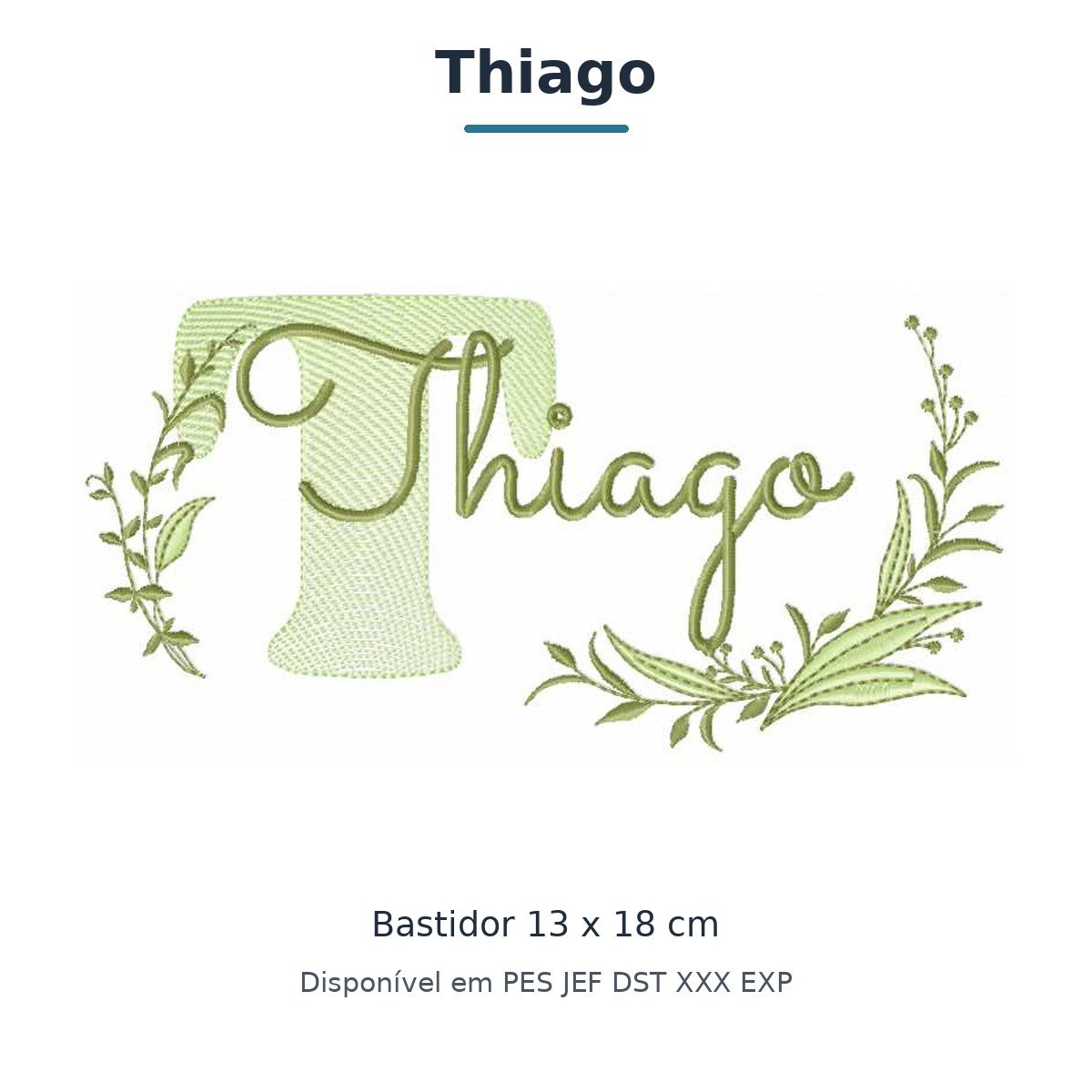 Matriz de Bordado Nome Thiago Ramos e Folhas 13x18