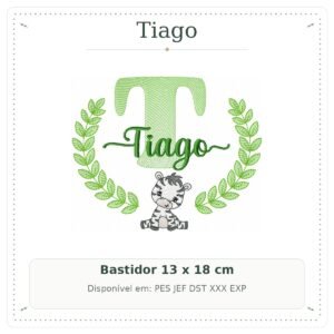 Matriz de Bordado Nome Tiago com Zebra Safari 13x18