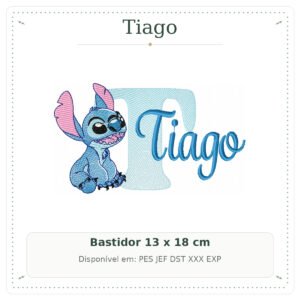 Matriz de Bordado Nome Tiago Stitch Sobreposto 13x18