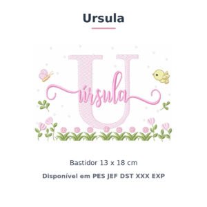 Matriz de Bordado Nome Ursula Jardim Flores e Pássaros 13x18